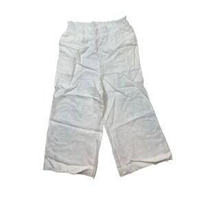 Chico's Women's White Casual Linen Wide Leg Trouser Stretch Pull On Pants Size 6